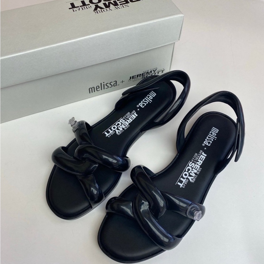 NEW Melissa + Jeremy Scott Tube Slingback Sandals Black Rubber Size 5